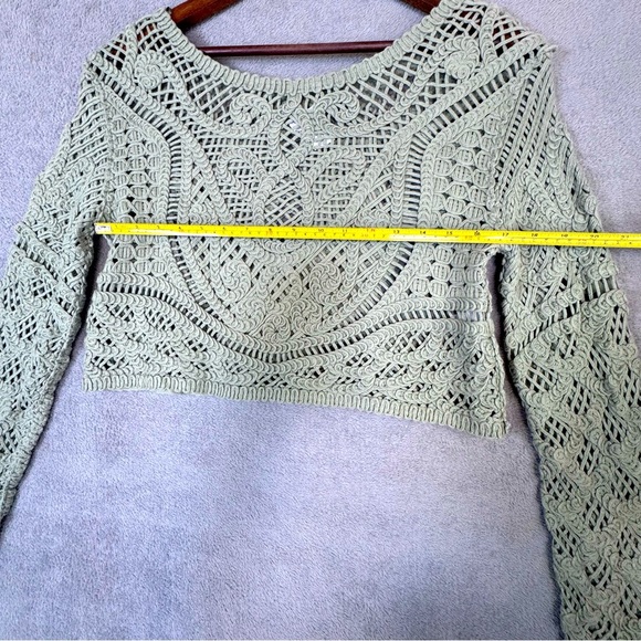 House of Harlow 1960 Sage Crochet Crop Top Cardigan 100% Cotton - Picture 10 of 15